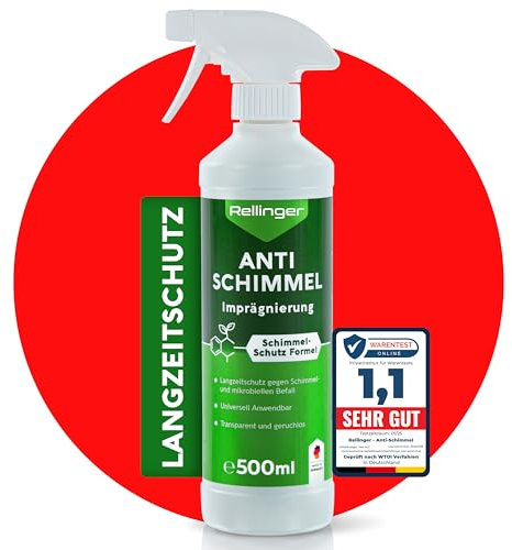 RELLINGER® Anti Schimmel Imprägnierung 500ml [POWER-FORMEL] - mit Haft-Effekt - (Made in Germany) Hochwirksamer Schutz - Schimmelentferner Bad - Anti Schimmel Fugenreiniger - Schimmelentferner Wand