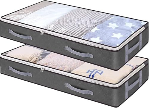 2 Piezas Bolsas Almacenaje Ropa - Caja Bajo Cama - Almacenaje Bajo Cama con Cremallera 100x50x15cm, Organizador Plegable para Ropa, Mantas, Almohadas (Gris)