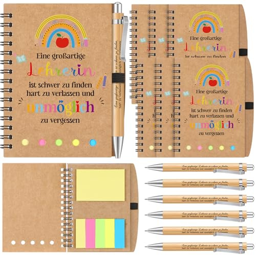 Sinmoe 6 Sets Abschiedsgeschenke Lehrerin Grundschule Weihnachten | Geschenk Lehrerin Abschied, Spirale Notizblock, Kugelschreiber aus Holz, Danke Geschenke für Erzieherin Kindergarten Kita