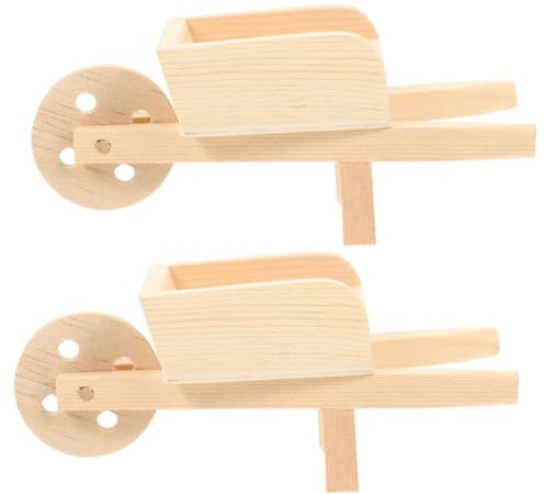 Toddmomy 2pièces Mini Brouette Bois Lot pour Maison Poupée Chariot Miniature Décoration Intérieur Extérieur Modèle Jardin Miniature