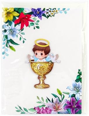 Carte pop-up en forme de calice doré - Décoration religieuse 3D - Fabriquée à la main - Motif coloré - Cadeau de fête prénatale, baptême, première communion