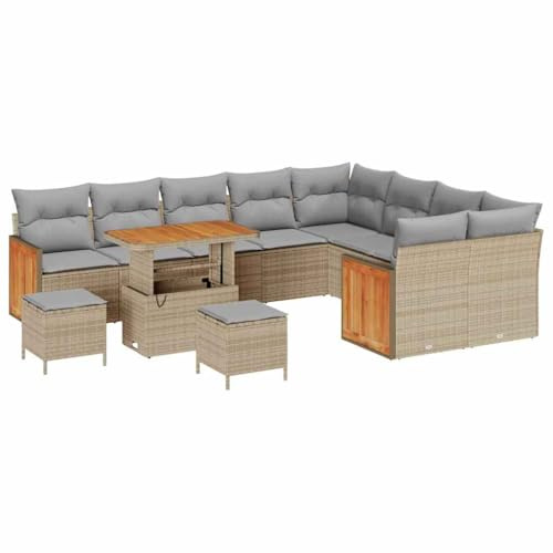 vidaXL Garten-Sofa-Set 12 pcs Beige 90 x 55 x 71 cm Poly-Rattan, Garten und Terrasse, modernes Outdoor-Sofa Set, Robustes Möbel für gemütliches Entspannen