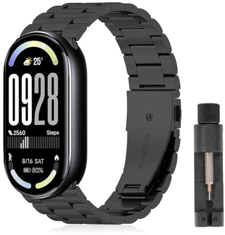ZoRoll Correa Compatible con Xiaomi Smart Band 10/9/8, Pulsera de Reloj Brazalete de Metal de Acero Inoxidable, Mujeres Hombres Bandas Correas Ajustable Compatible con Xiaomi Mi Band 10/9/8