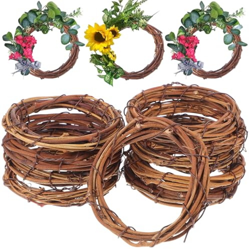 UKCOCO 10 coronas de vid de Navidad: 10 cm, anillo de ratán natural seco sin terminar, decoraciones de corona de ratán natural para interiores, hogar, fiesta, bricolaje, decoración de Navidad
