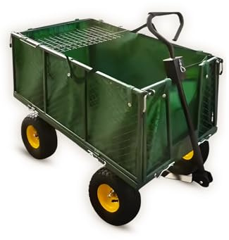 Large Mesh Steel Garden Trolley On Wheels, Heavy Duty Trailer 550lbs Capacity - Foldable Wagon With Removable Cart Liner, 180° Rotating Handle For Plants, Camping, Festivals