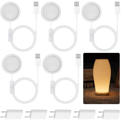 5 Stück 3D Drucker LED Lampe, Drucker Licht Kit Dreifarbige Stufenlose Dimmung mit 5 USB Adapter, DIY Drucke Modell Ersatzteile für A1/A1mini/P1S/P1P/X1C für Nachtlicht und Dekorationsprojekte
