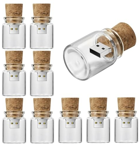 10Pcs Glass Message Bottle USB Drive Set - 16GB 32GB 64GB 128GB USB 2.0 Thumb Drive with Wooden Stopper, Creative Digital Storage Gift & Promotional Item by DISKIAPLUS (64, GB)