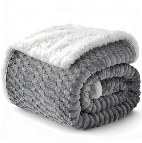 Gracelife Sherpa Throw Blanket for Couch Flannel Cozy Soft Thick Blanket Warm Twin Blanket for Bed Fleece Home Decor Gifts, Z01 - Gray, 150 * 200cm