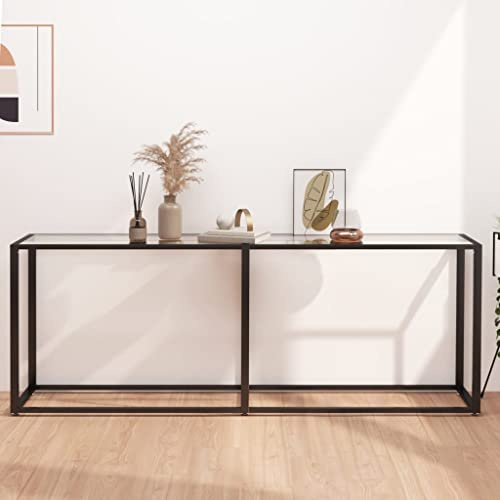 Ziaphsol Konsolentisch Transparent 200x35x75,5 cm, Hartglas mit robustem pulverbeschichtetem Stahlgestell, eleganter Beistelltisch für Wohnzimmer, Flur und Eingangsbereich