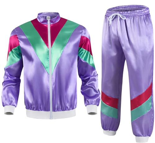 80er 90er Jahre Outfit Herren Party Disco Karneval Kostüm Silvester Jogginganzug Fasching Trainingsanzug Tracksuit Jacke Und Jogginghose Bunt Sportanzug Faschingskostüme Jogging Anzug Freizeitanzug
