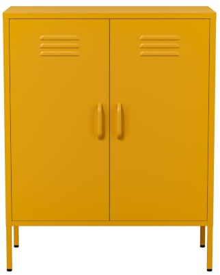 Lendo Online Metall Sideboard – Industrieller Aufbewahrungsschrank für Wohnzimmer – 80x40x100 cm – Kommode - Pulverbeschichtet Stahl (Gelb)