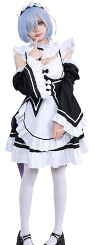 LTAKK Rem Ram Cosplay Maid Dress Uniform Complete Set - Re: Zero Costume for Halloween Party Dress Up