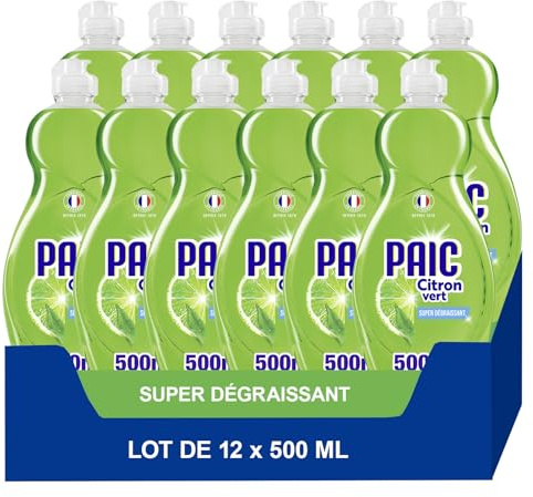 Paic, Liquide Vaisselle Format Mini, Parfum Citron Vert, Lot 12 x 500 ml | Produit vaisselle liquide, Bouteille compacte et pratique, Dégraissant et désincrustant, Fabriqué en France