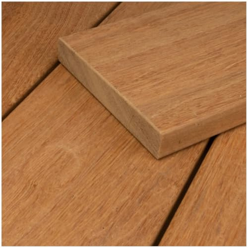 Bangkirai Terrassendielen Komplettset Terrassenholz Bausatz Profil Glatt 25x145mm Holzterrasse - Fläche 19 m² - Dielenlänge 488 cm - Befestigung Edelstahl Terrassenschrauben 5,5 x 60 mm inkl. Bit