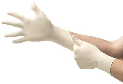 Ansell TouchNTuff 69-318 Gants Jetables en Latex, Fins et Non Poudrés, Doigts Renforcés et Adhérisés, Protection Multiusage, Alimentaire, Chimique et Mécanique, Blanc, Taille L (100 Gants)