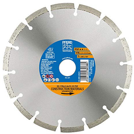 PFERD Diamant-Trennscheibe PSF | 178 x 2,4 x 22,23 mm | 68017221– Segmentierter Rand für schnelles Trennen von Steinmaterial