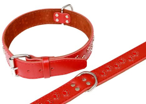 Hundehalsband, Leder, rot, Pfotendesign, 80cm x 45mm, Top Qualität!