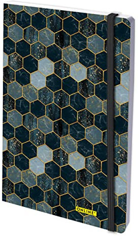 Online Bullet Journal dotted A5 mit Gummiband Hexagon, 120 g/m² FSC Papier, 144 Innenseiten Notizbuch gepunktet mit Soft Cover, Tagebuch für Notizen, Skizzen, Lettering