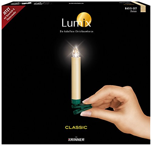 Krinner Classic, kabellose LED-Christbaumkerzen, Basis-Set mit 10 Kerzen und IR-Fernbedienung, Flackermodus, elfenbein, Art. 74322