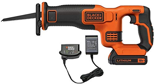 Black+Decker Akku-Säbelsäge (18V, 22 mm Hublänge, 110 mm Schnitttiefe, werkzeugloser Blattwechsel, Akku, Ladegerät) BDCR18