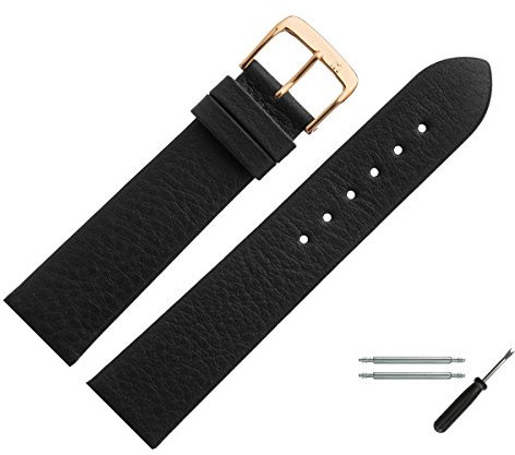 MARBURGER Uhrenarmband 17mm Leder Schwarz Gold Yak Prägung - Montage Set 5251710000220