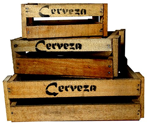 haus-garten-versand Cerveza Holzkisten, 3-er Set, klein, Holzkiste, Obstkiste, Vintage Design, braun natur
