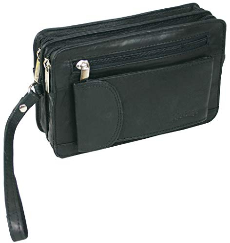 jejo-bags Herren echt Leder Handgelenktasche Herrenhandtasche in 3 Farben (Schwarz)