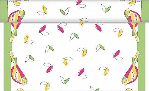 Sovie Home Tischläufer Bernie aus Linclass Airlaid, 40cm x 4,80m, 1 Stück, perforiert alle 30cm, buntes Vogeldesign, Tischdekoration für Feste und Feiern