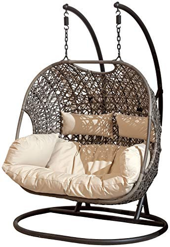 Brampton Double Cocoon Chair with Grey Cushion and Brown Rattan