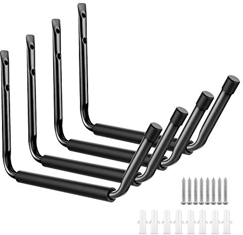 Heavy Duty Garage Indoor Kayak Storage Hooks Hanger, Wall Mounted Utility Hanging Cradle Rack for Canoe Paddle Board, Surfboard,Snow Board,Ski Board, Ladder, Folding Chairs, Bicycle and Tools(4 Pack,
