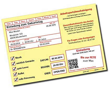 Einladung Einladungskarte Geburtstag (20 Stück) Krankmeldung individuell