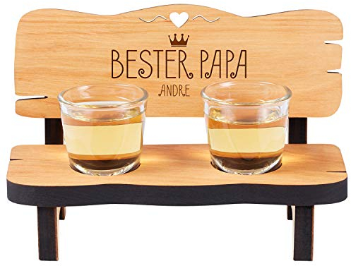 Geschenke 24 Holz Schnapsbank Bester Papa mit Namen graviert - mit 2 Gläsern, personalisiertes Vatertagsgeschenk