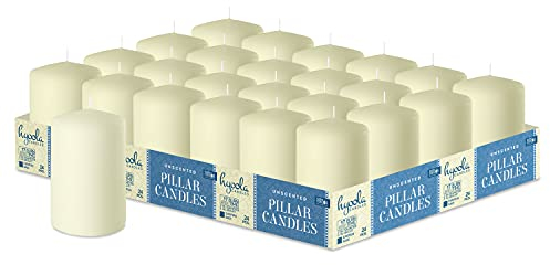 Hyoola Elfenbeinfarbene Stumpenkerzen 5 x 7,5 cm - Unparfümierte Stumpenkerzen Groß - 24er-Pack - Kerzen Lange Brenndauer Hergestellt in EU
