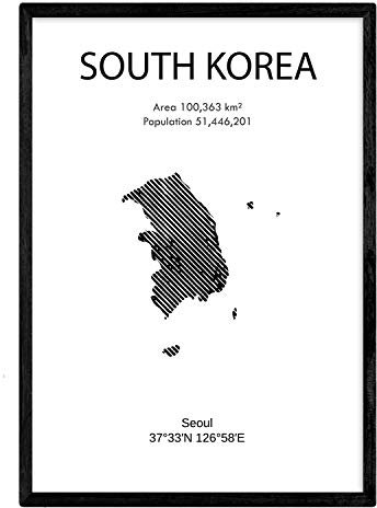 Nacnic Poster Südkorea. Blätter von Ländern und Kontinenten. A3 Größe
