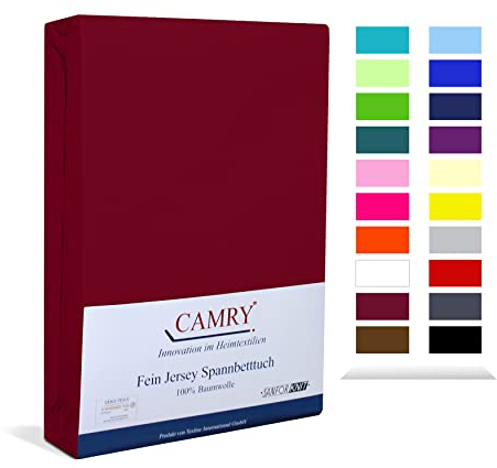 Camry Spannbettlaken 90x200cm - 100x200cm Bordeaux Baumwolle Bettlaken Jersey Spannbetttuch Oeko-Tex 100
