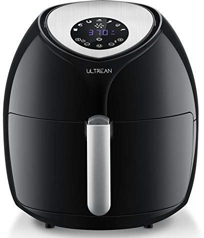 Ultrean Freidora sin Aceite, Freidora Aire 4-6L, Air Fryer con Pantalla LCD Digital, Sarten Antiadherente, Temperatura y Tiempo Ajustable, sin BPA ni PFOA (6L, Negro Oscuro)