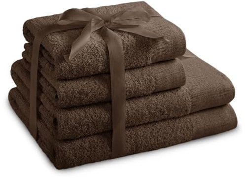 AmeliaHome Handtuch Set Braun 2 Handtücher 50x100 cm und 2 Duschtücher 70x140 cm 100% Baumwolle Qualität Saugfähig Schoko Amari
