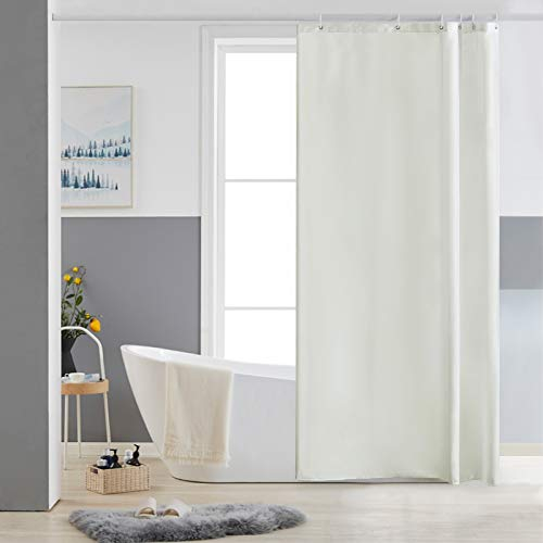 Furlinic Petit Rideau de Douche Beige Anti Moisissure Tissu en Polyester Imperméable Rideaux de Douche Textile Lavable pour Baignoire ou la Salle de Bain 6 Crochets de Rideau Douche-80x180cm.