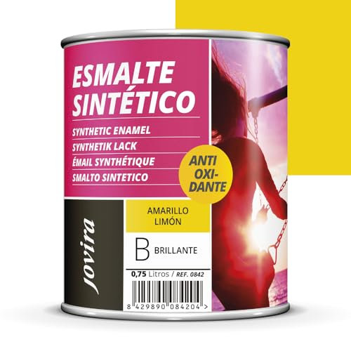 JOVIRA PINTURAS Esmalte Sintético Antioxidante. Esmalte directo sobre oxido. Para la protección y decoración de superficies de madera, hierro y acero. Brillante (750 Mililitros, Amarillo Limon)