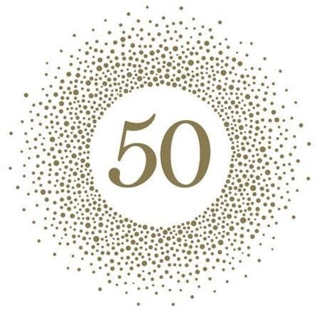 20 Servietten 50 im goldenen Kreis | Geburtstag | Jubil?um | Tischdeko 33x33cm