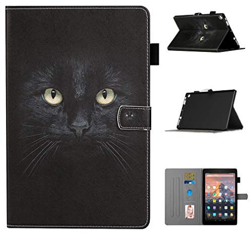 LMFULM® Case for Amazon Kindle Fire HD 10 2015/2017/ 2019 (10.1 Inch) PU Magnetic Leather Case Protective Shell Holster with Sleep/Wake Stand Case Flip Cover Black Cat