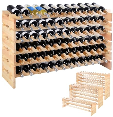 RELAX4LIFE Casier à Bouteilles Modulable pour 72 Bouteilles, Range Bouteille Vin à 6 Niveaux en Bois Massif, Étagère à Vin pour Bar Cave, 119X29X71,5CM