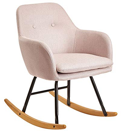 Wohnling Schaukelstuhl Rosa 71x76x70cm Design Relaxsessel Malmo-Stoff/Holz, Schwingsessel mit Gestell, Polster Relaxstuhl Schaukelsessel, Moderner Schwingstuhl Sessel