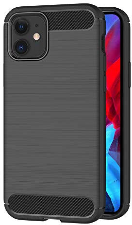 AICEK Coque Compatible Apple iPhone 12 Mini, Noir Silicone Coque pour iPhone 12 Mini Housse Fibre de Carbone Etui Case (5,4 Pouces)