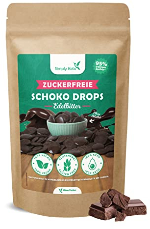 Simply Keto Lower Carb* Schokodrops Zuckerfrei (200g) - Edelbitter Schoko Drops zum Naschen oder Backen - Vegan & gesüßt mit Erythrit statt Zucker - Ideal für Low-Carb & Ketogene Ernährung