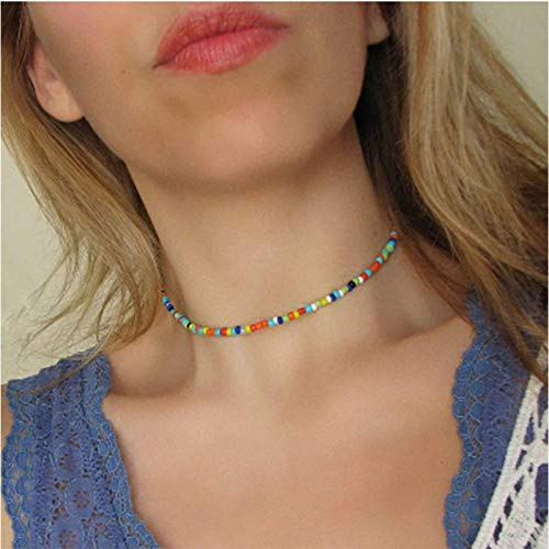 TseenYi Boho-Halskette mit Rocailleperlen, winzige bunte Choker-Halskette, Vintage-Stil, Perlenkette, Schmuck für Damen und Mädchen (Bunt)