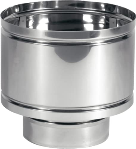 Fumaiolo a cappello Antivento A Botte in Acciaio Inox AISI 304. Terminale della canna fumaria con disco anti-pioggia (Ø CM 15)
