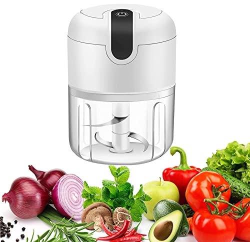 Vshinic Electric Mini Garlic Chopper,Food Processor,Portable Cordless Garlic Mincer Masher,Meat Grinder with USB Charging For Vegetable,Chili,Fruits,Ginger,Baby Food,Seasoning 250ml(White)
