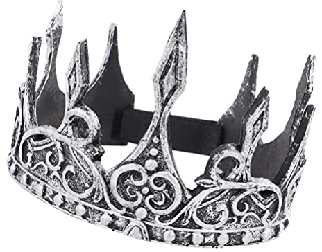 King für Herren – PU Prinz Krone und Diadem, komplett, mittelalterlich, Kostüm, Zubehör Ball, Hochzeit, Halloween, Theater, Bankett, Silber