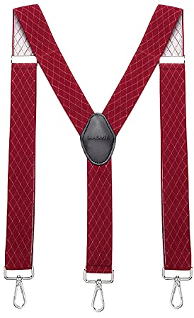 MASADA Herren Hosenträger mit robusten Karabiner Verschluss stufenlos verstellbar 3,5 cm breit und bis zu 195 cm Körpergröße - Raute Rot